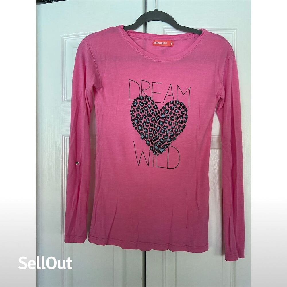 Opposite Women's Pink "Dream Wild" Long Sleeve Graphic Tee Size S